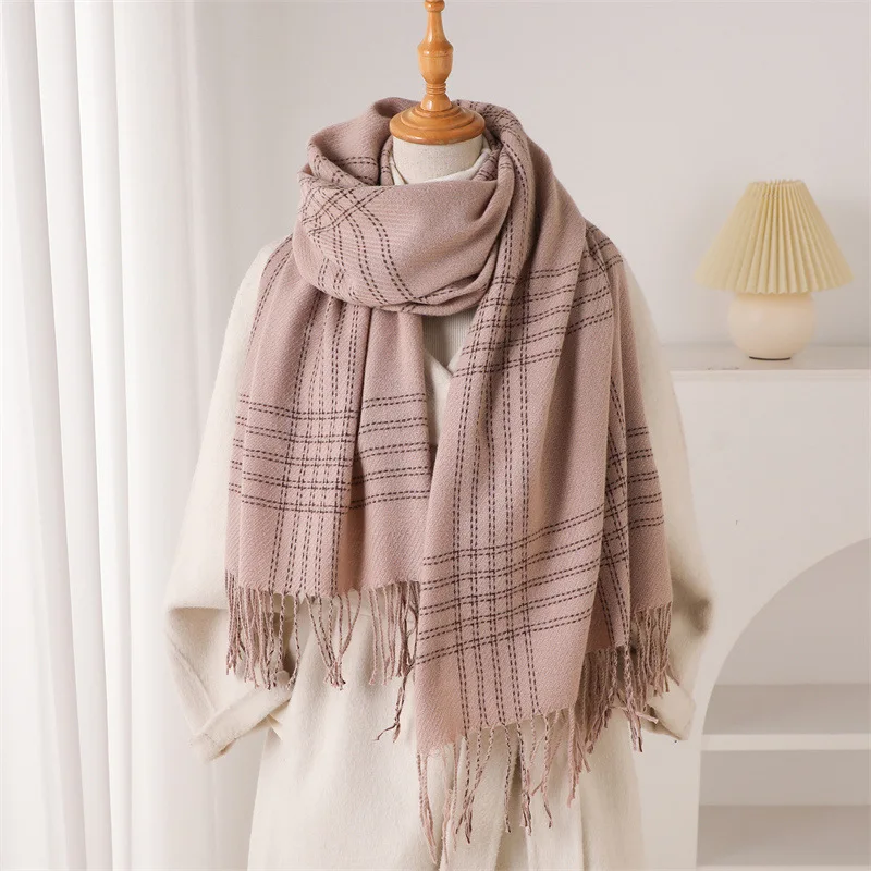 Woven Scarf Blanket - Winter Fringed Warmer Scarf for Women