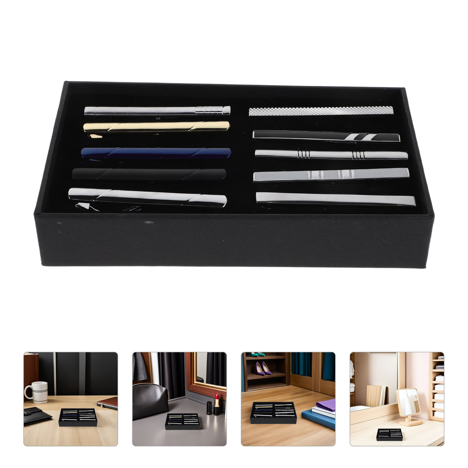 Tie Bar Set Gift - 10Pcs Necktie Clip Set Elegant Metal