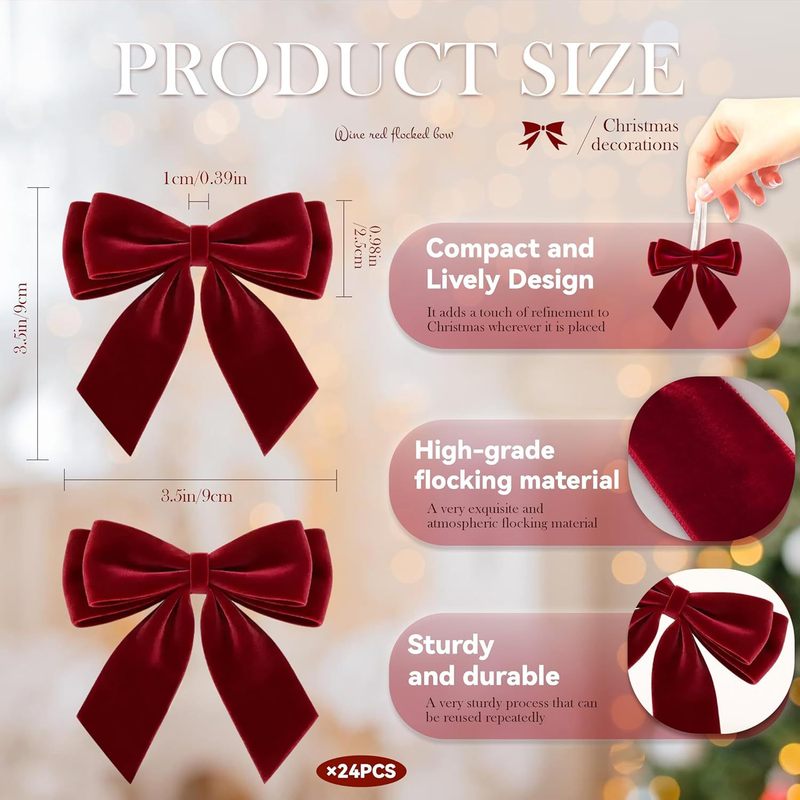 24Pcs Pre-Tied Red Velvet Bows - đánh giá và giá Bow Tie Pre Tied