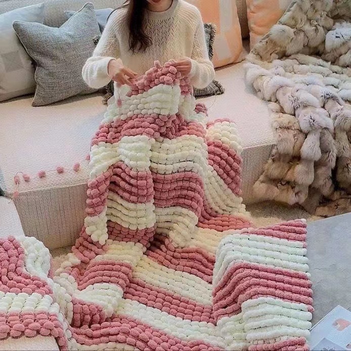 130G/Roll Pompom Yarn Mixed Co - đánh giá và giá Woven Scarf Blanket
